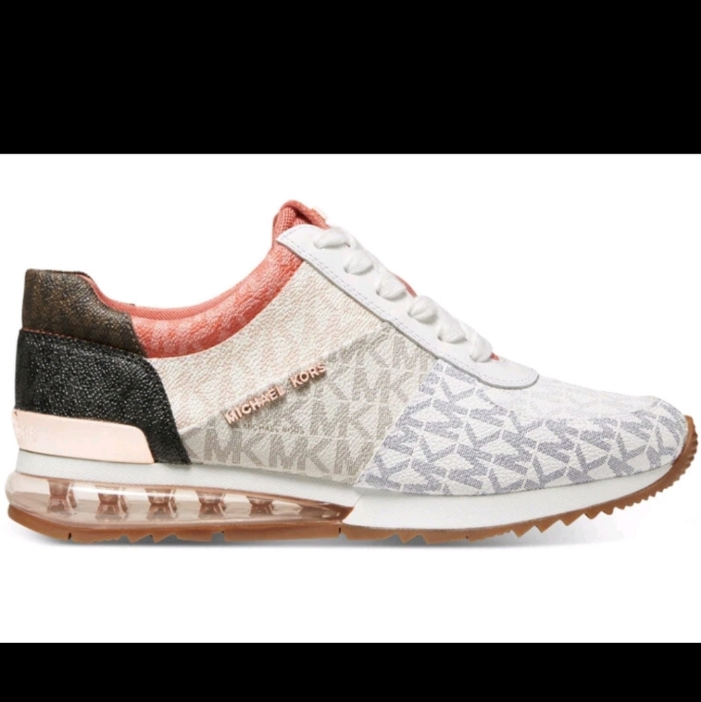 Michael Kors Sneakers, 8.5 MK Logo, Leather, Rose Gold Accents - Picture 6 of 14